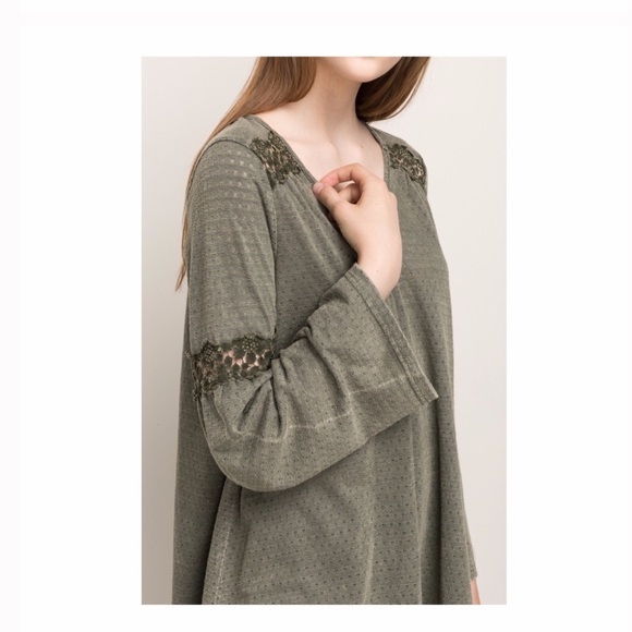 Garment Washed Bell Sleeved Top Sage Green - Picture 4 of 8